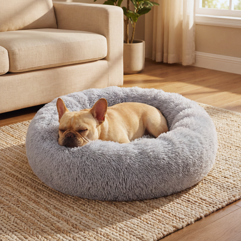 Round Plush Pet Bed with Inner Cushion